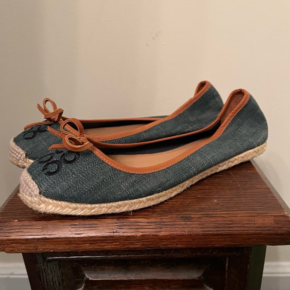 Coach Ireena Blue Denim Tan Flat Espadrilles